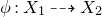 phi colon upper X 1 right dashed arrow upper X 2