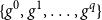 StartSet g Superscript 0 Baseline comma g Superscript 1 Baseline comma ellipsis comma g Superscript q Baseline EndSet