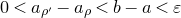 0 less than a Subscript rho prime Baseline minus a Subscript rho Baseline less than b minus a less than epsilon