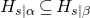 upper H Subscript s vertical bar alpha Baseline subset of or equal to upper H Subscript s vertical bar beta