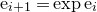 normal e Subscript i plus 1 Baseline equals exp normal e Subscript i