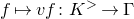 f right arrow from bar v f colon upper K Superscript greater than Baseline right arrow normal upper Gamma