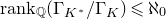 r a n k Subscript double struck upper Q Baseline left parenthesis normal upper Gamma Subscript upper K Sub Superscript asterisk Subscript Baseline divided by normal upper Gamma Subscript upper K Baseline right parenthesis less than or slanted equals normal first transfinite cardinal 0