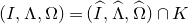 left parenthesis upper I comma normal upper Lamda comma normal upper Omega right parenthesis equals left parenthesis ModifyingAbove upper I With caret comma ModifyingAbove normal upper Lamda With caret comma ModifyingAbove normal upper Omega With caret right parenthesis intersection upper K