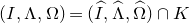 left parenthesis upper I comma normal upper Lamda comma normal upper Omega right parenthesis equals left parenthesis ModifyingAbove upper I With caret comma ModifyingAbove normal upper Lamda With caret comma ModifyingAbove normal upper Omega With caret right parenthesis intersection upper K