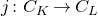 j colon upper C Subscript upper K Baseline right arrow upper C Subscript upper L Baseline