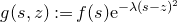 g left parenthesis s comma z right parenthesis colon equals f left parenthesis s right parenthesis normal e Superscript minus lamda left parenthesis s minus z right parenthesis squared