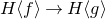 upper H left angle bracket f right angle bracket right arrow upper H left angle bracket g right angle bracket
