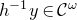 h Superscript negative 1 Baseline y element of script upper C Superscript omega