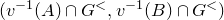 left parenthesis v Superscript negative 1 Baseline left parenthesis upper A right parenthesis intersection upper G Superscript less than Baseline comma v Superscript negative 1 Baseline left parenthesis upper B right parenthesis intersection upper G Superscript less than Baseline right parenthesis
