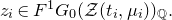 z Subscript i Baseline element of upper F Superscript 1 Baseline upper G 0 left parenthesis script upper Z left parenthesis t Subscript i Baseline comma mu Subscript i Baseline right parenthesis right parenthesis Subscript double struck upper Q Baseline period