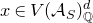 x element of upper V left parenthesis script upper A Subscript upper S Baseline right parenthesis Subscript double struck upper Q Superscript d