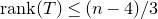 normal r normal a normal n normal k left parenthesis upper T right parenthesis less than or equals left parenthesis n minus 4 right parenthesis divided by 3