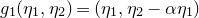 g 1 left parenthesis eta 1 comma eta 2 right parenthesis equals left parenthesis eta 1 comma eta 2 minus alpha eta 1 right parenthesis