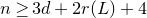 n greater than or equals 3 d plus 2 r left parenthesis upper L right parenthesis plus 4