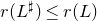 r left parenthesis upper L Superscript normal ♯ Baseline right parenthesis less than or equals r left parenthesis upper L right parenthesis