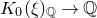 upper K 0 left parenthesis xi right parenthesis Subscript double struck upper Q Baseline right arrow double struck upper Q