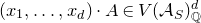 left parenthesis x 1 comma ellipsis comma x Subscript d Baseline right parenthesis dot upper A element of upper V left parenthesis script upper A Subscript upper S Baseline right parenthesis Subscript double struck upper Q Superscript d