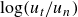 log left parenthesis u Subscript t Baseline divided by u Subscript n Baseline right parenthesis
