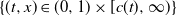 left brace left parenthesis t comma x right parenthesis element of left parenthesis 0 comma 1 right parenthesis times left bracket c left parenthesis t right parenthesis comma normal infinity right parenthesis right brace