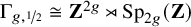 normal upper Gamma Subscript g comma one half Baseline approximately equals bold upper Z Superscript 2 g Baseline right normal factor semidirect product upper S p Subscript 2 g Baseline left parenthesis bold upper Z right parenthesis