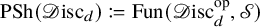 upper P upper S h left parenthesis script upper D isc Subscript d Baseline right parenthesis colon equals upper F u n left parenthesis script upper D isc Subscript d Superscript op Baseline comma script upper S right parenthesis