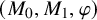 left parenthesis upper M 0 comma upper M 1 comma phi right parenthesis