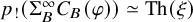 p Subscript factorial Baseline left parenthesis normal upper Sigma Subscript upper B Superscript infinity Baseline upper C Subscript upper B Baseline left parenthesis phi right parenthesis right parenthesis asymptotically equals upper T h left parenthesis xi right parenthesis