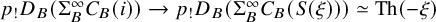 p Subscript factorial Baseline upper D Subscript upper B Baseline left parenthesis normal upper Sigma Subscript upper B Superscript infinity Baseline upper C Subscript upper B Baseline left parenthesis i right parenthesis right parenthesis right arrow p Subscript factorial Baseline upper D Subscript upper B Baseline left parenthesis normal upper Sigma Subscript upper B Superscript infinity Baseline upper C Subscript upper B Baseline left parenthesis upper S left parenthesis xi right parenthesis right parenthesis right parenthesis asymptotically equals upper T h left parenthesis negative xi right parenthesis