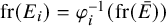 fr left parenthesis upper E Subscript i Baseline right parenthesis equals phi Subscript i Superscript negative 1 Baseline left parenthesis fr left parenthesis upper E overbar right parenthesis right parenthesis