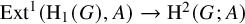 upper E x t Superscript 1 Baseline left parenthesis normal upper H 1 left parenthesis upper G right parenthesis comma upper A right parenthesis right arrow normal upper H squared left parenthesis upper G semicolon upper A right parenthesis