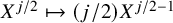 upper X Superscript j divided by 2 Baseline right arrow from bar left parenthesis j divided by 2 right parenthesis upper X Superscript j divided by 2 minus 1