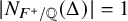 StartAbsoluteValue upper N Subscript upper F Sub Superscript plus Subscript divided by double struck upper Q Baseline left parenthesis normal upper Delta right parenthesis EndAbsoluteValue equals 1