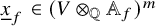 x underbar Subscript f Baseline element of left parenthesis upper V circled times Subscript double struck upper Q Baseline double struck upper A Subscript f Baseline right parenthesis Superscript m