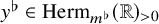 y Superscript normal flat Baseline element of upper H e r m Subscript m Sub Superscript normal flat Baseline left parenthesis double struck upper R right parenthesis Subscript greater than 0