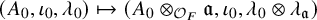 left parenthesis upper A 0 comma iota 0 comma lamda 0 right parenthesis right arrow from bar left parenthesis upper A 0 circled times Subscript script upper O Sub Subscript upper F Subscript Baseline German a comma iota 0 comma lamda 0 circled times lamda Subscript German a Baseline right parenthesis