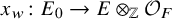 x Subscript w Baseline colon upper E 0 right arrow upper E circled times Subscript double struck upper Z Baseline script upper O Subscript upper F Baseline