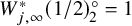 upper W Subscript j comma infinity Superscript asterisk Baseline left parenthesis 1 divided by 2 right parenthesis Subscript 2 Superscript ring Baseline equals 1
