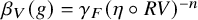 beta Subscript upper V Baseline left parenthesis g right parenthesis equals gamma Subscript upper F Baseline left parenthesis eta ring upper R upper V right parenthesis Superscript negative n