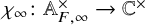 chi Subscript infinity Baseline colon double struck upper A Subscript upper F comma infinity Superscript times Baseline right arrow double struck upper C Superscript times