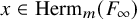 x element of upper H e r m Subscript m Baseline left parenthesis upper F Subscript infinity Baseline right parenthesis