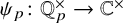 psi Subscript p Baseline colon double struck upper Q Subscript p Superscript times Baseline right arrow double struck upper C Superscript times