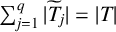 sigma summation Underscript j equals 1 Overscript q Endscripts StartAbsoluteValue upper T overtilde Subscript j Baseline EndAbsoluteValue equals StartAbsoluteValue upper T EndAbsoluteValue