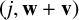 left parenthesis j comma bold w plus bold v right parenthesis