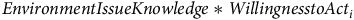 italic EnvironmentIssueKnowledge asterisk WillingnesstoAct Subscript i