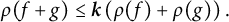 StartLayout 1st Row  rho left parenthesis f plus g right parenthesis less than or equals bold italic k left parenthesis rho left parenthesis f right parenthesis plus rho left parenthesis g right parenthesis right parenthesis period EndLayout