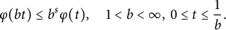 StartLayout 1st Row  phi left parenthesis b t right parenthesis less than or equals b Superscript s Baseline phi left parenthesis t right parenthesis comma 1 less than b less than infinity comma 0 less than or equals t less than or equals StartFraction 1 Over b EndFraction period EndLayout