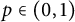 p element of left parenthesis 0 comma 1 right parenthesis