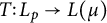 upper T colon upper L Subscript p Baseline right arrow upper L left parenthesis mu right parenthesis