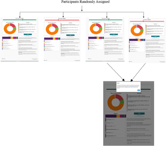 An infographic showing participants randomly assigned to four budget conditions, each with different spending and revenue details. See long description.